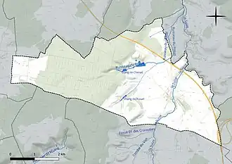 Carte en couleur présentant le réseau hydrographique de la commune
