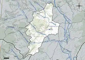 Carte en couleur présentant le réseau hydrographique de la commune