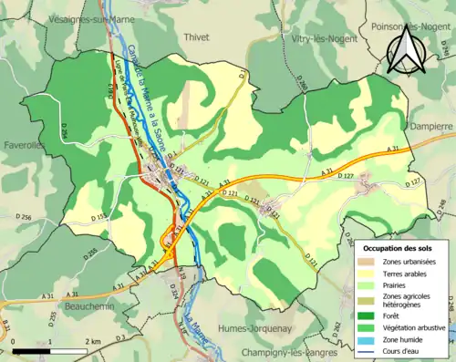 Carte en couleurs présentant l'occupation des sols.