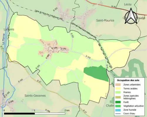 Carte en couleurs présentant l'occupation des sols.