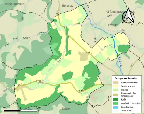 Carte en couleurs présentant l'occupation des sols.