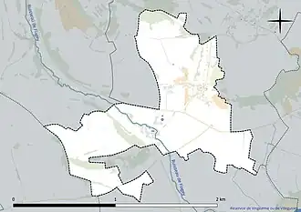 Carte en couleur présentant le réseau hydrographique de la commune