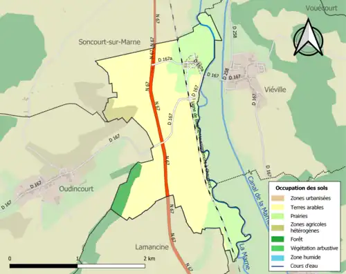 Carte en couleurs présentant l'occupation des sols.