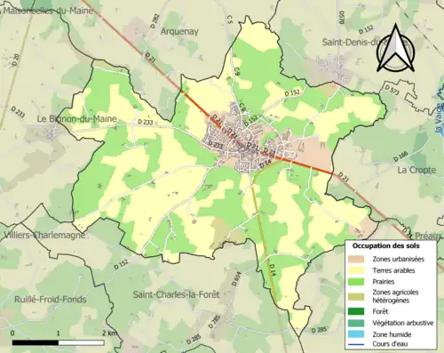 Carte en couleurs présentant l'occupation des sols.