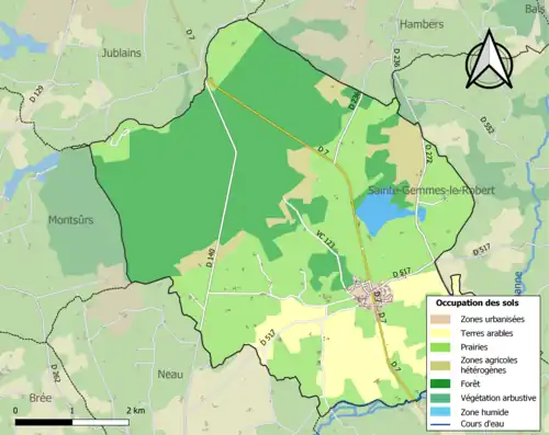Carte en couleurs présentant l'occupation des sols.