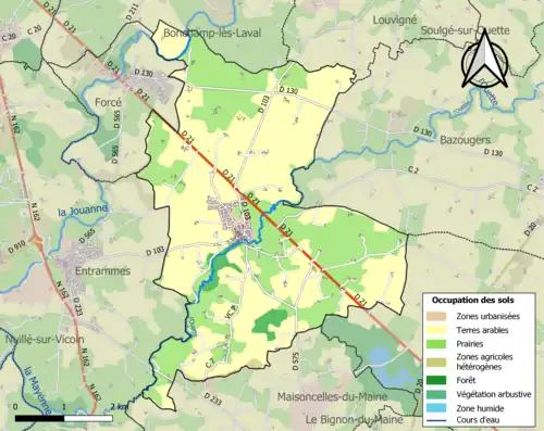 Carte en couleurs présentant l'occupation des sols.
