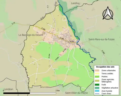 Carte en couleurs présentant l'occupation des sols.