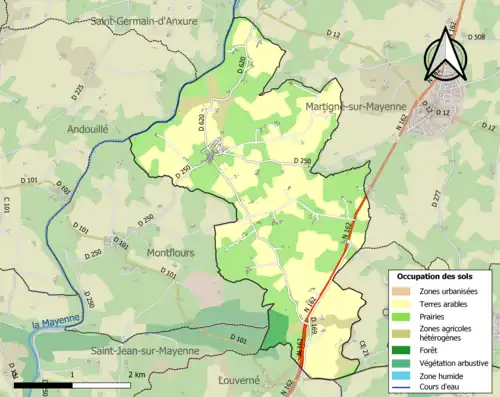 Carte en couleurs présentant l'occupation des sols.