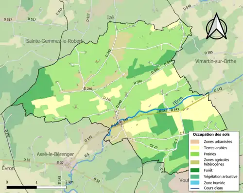 Carte en couleurs présentant l'occupation des sols.