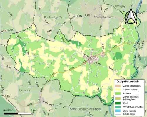 Carte en couleurs présentant l'occupation des sols.