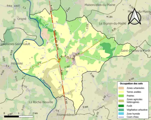 Carte en couleurs présentant l'occupation des sols.