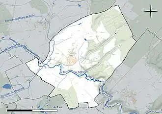 Carte en couleur présentant le réseau hydrographique de la commune