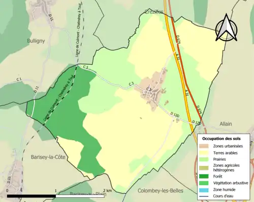 Carte en couleurs présentant l'occupation des sols.