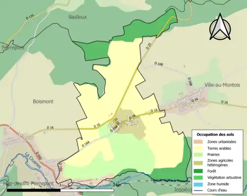 Carte en couleurs présentant l'occupation des sols.