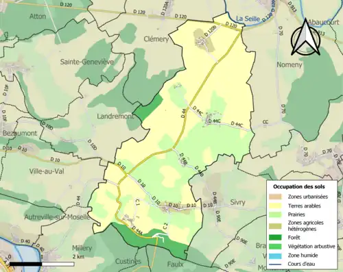 Carte en couleurs présentant l'occupation des sols.