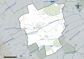 Carte en couleur présentant le réseau hydrographique de la commune