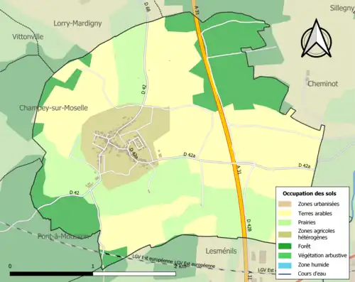 Carte en couleurs présentant l'occupation des sols.