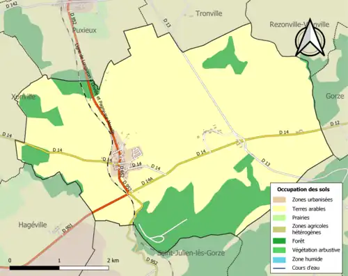 Carte en couleurs présentant l'occupation des sols.