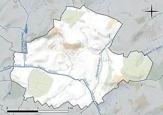Carte en couleur présentant le réseau hydrographique de la commune