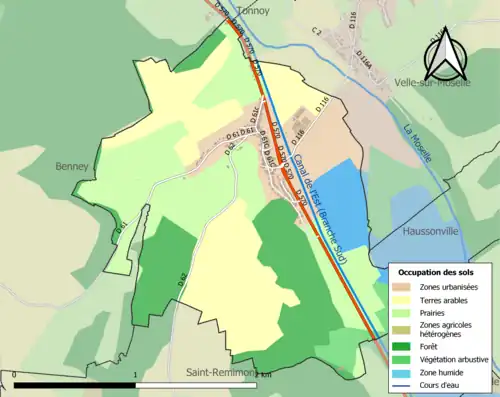 Carte en couleurs présentant l'occupation des sols.