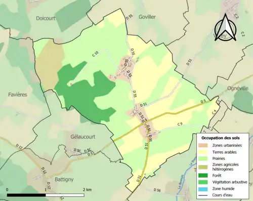 Carte en couleurs présentant l'occupation des sols.