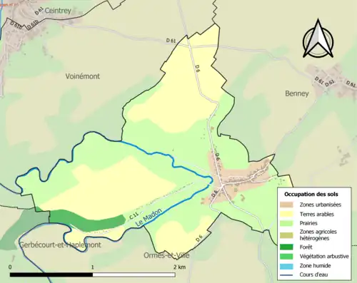 Carte en couleurs présentant l'occupation des sols.