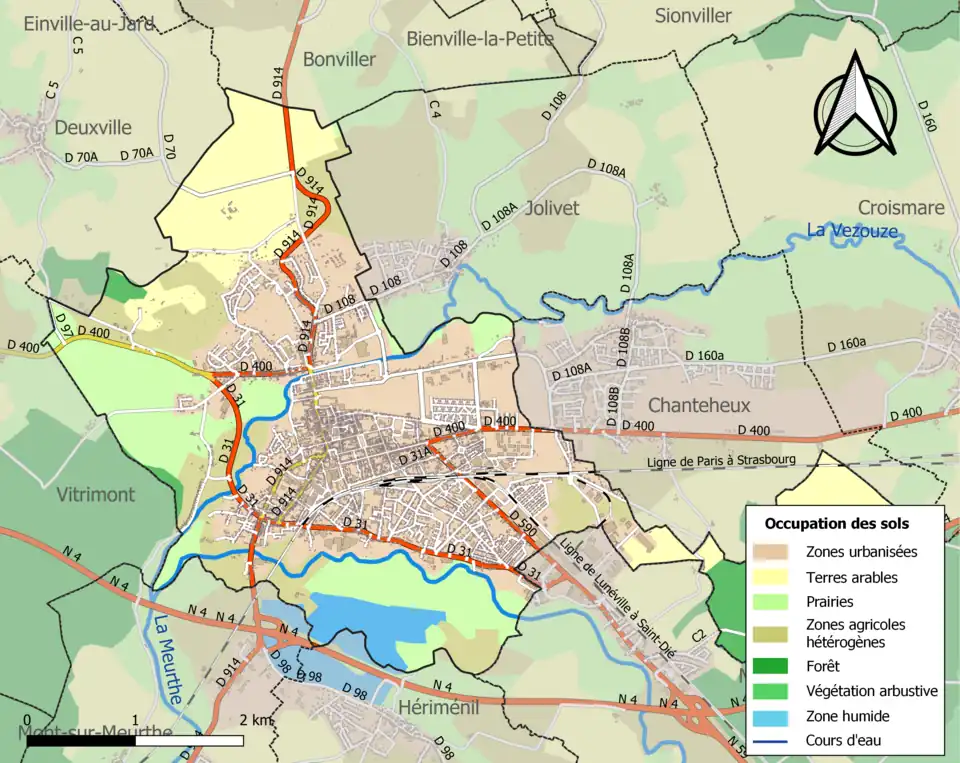 Carte en couleurs présentant l'occupation des sols.