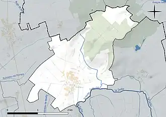 Carte en couleur présentant le réseau hydrographique de la commune