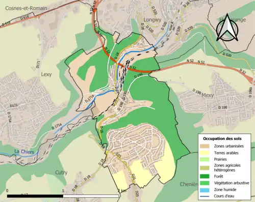 Carte en couleurs présentant l'occupation des sols.