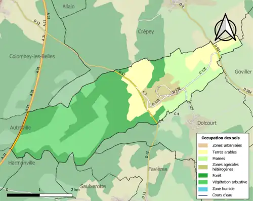 Carte en couleurs présentant l'occupation des sols.