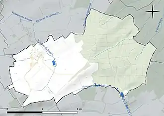 Carte en couleur présentant le réseau hydrographique de la commune