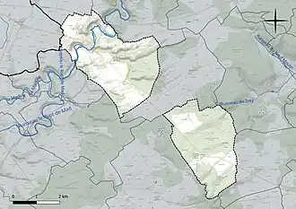 Carte en couleur présentant le réseau hydrographique de la commune