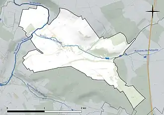 Carte en couleur présentant le réseau hydrographique de la commune