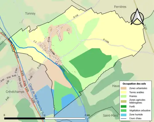 Carte en couleurs présentant l'occupation des sols.