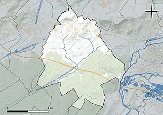 Carte en couleur présentant le réseau hydrographique de la commune
