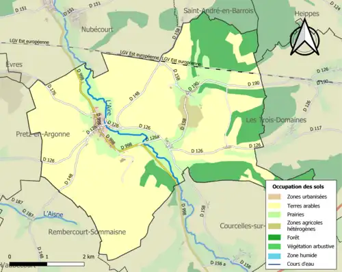 Carte en couleurs présentant l'occupation des sols.