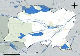 Carte en couleur présentant le réseau hydrographique de la commune