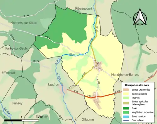 Carte en couleurs présentant l'occupation des sols.