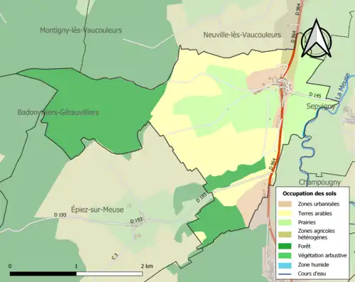 Carte en couleurs présentant l'occupation des sols.