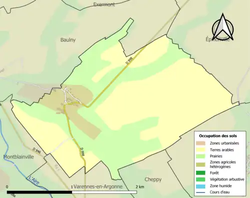 Carte en couleurs présentant l'occupation des sols.