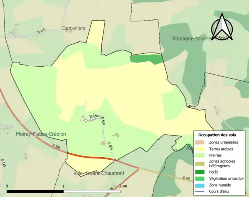 Carte en couleurs présentant l'occupation des sols.