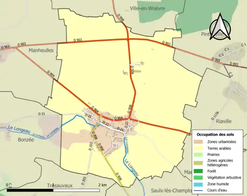 Carte en couleurs présentant l'occupation des sols.