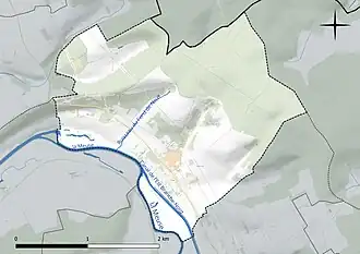 Carte en couleur présentant le réseau hydrographique de la commune