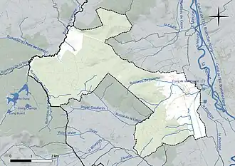 Carte en couleur présentant le réseau hydrographique de la commune