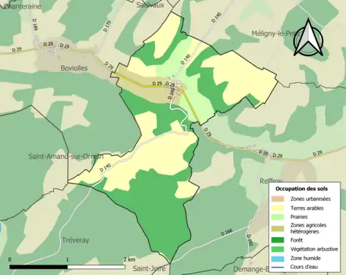 Carte en couleurs présentant l'occupation des sols.