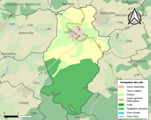 Carte en couleurs présentant l'occupation des sols.