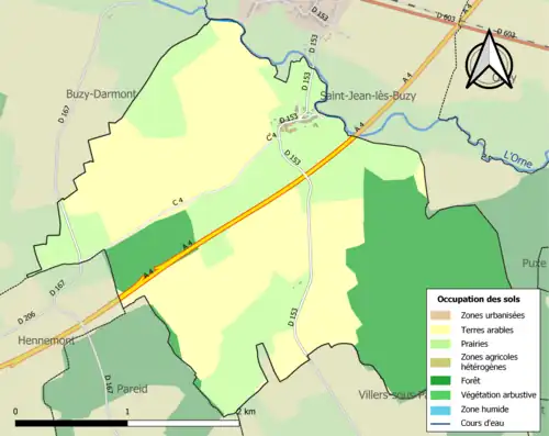 Carte en couleurs présentant l'occupation des sols.