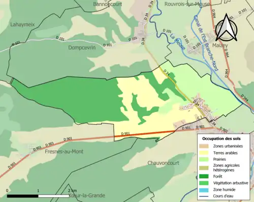 Carte en couleurs présentant l'occupation des sols.
