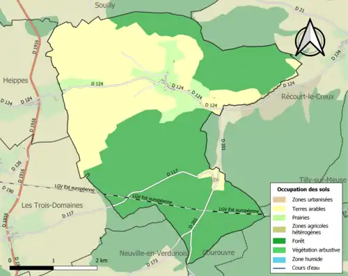 Carte en couleurs présentant l'occupation des sols.