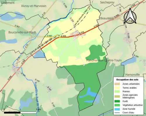 Carte en couleurs présentant l'occupation des sols.